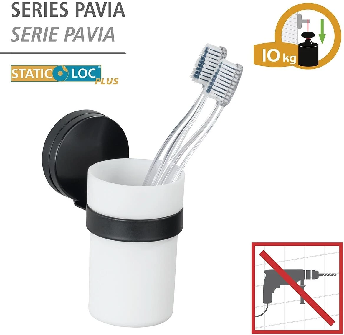 Wenko Pavia Static-Loc® Plus Halter Für Zahnputzbecher, Schwarz – Bild 2