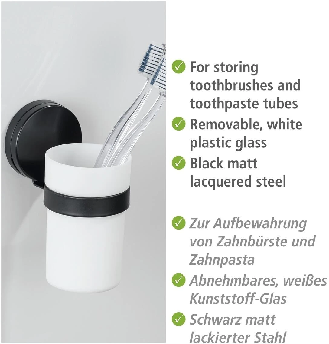 Wenko Pavia Static-Loc® Plus Halter Für Zahnputzbecher, Schwarz – Bild 3