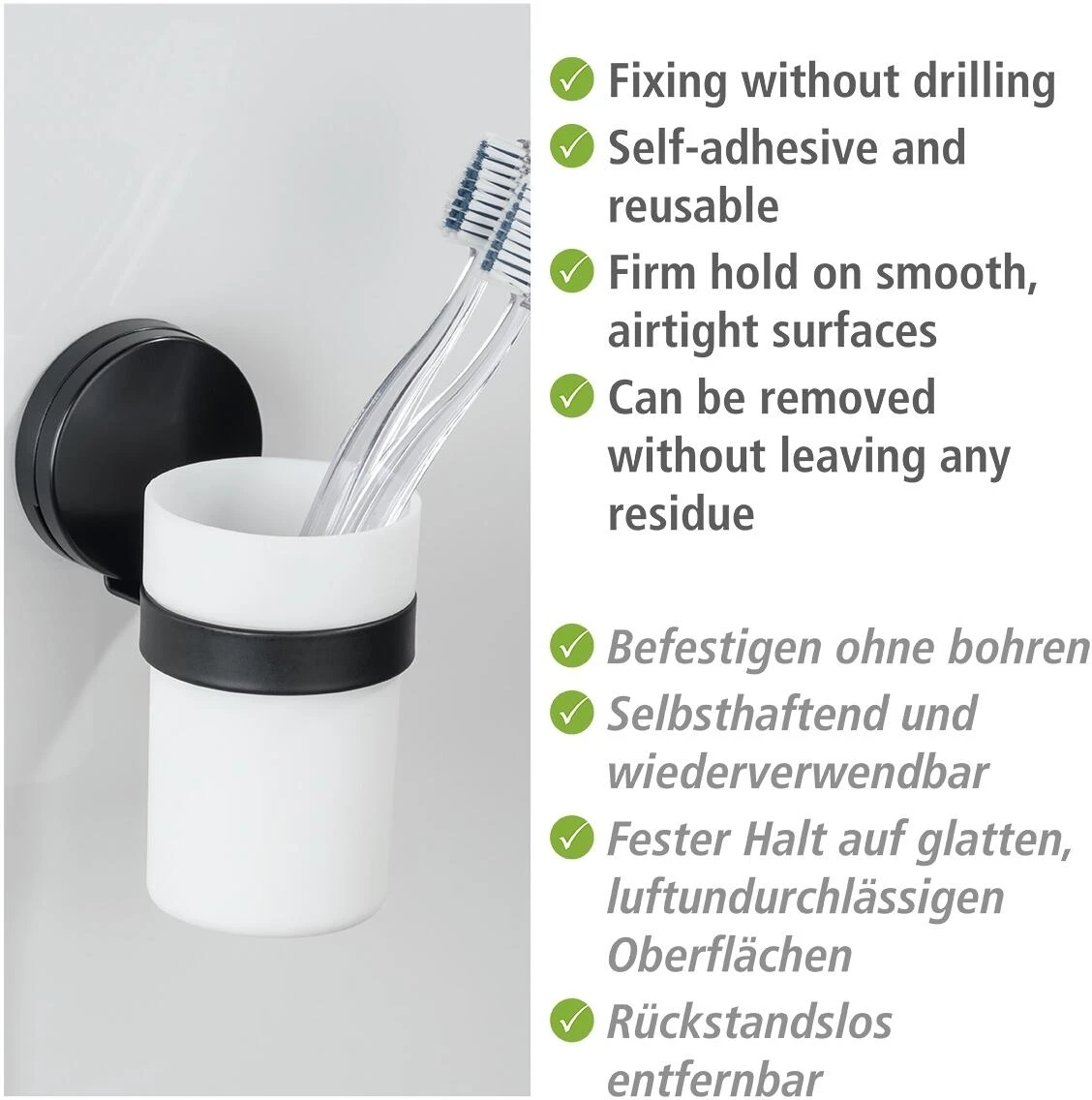 Wenko Pavia Static-Loc® Plus Halter Für Zahnputzbecher, Schwarz – Bild 4