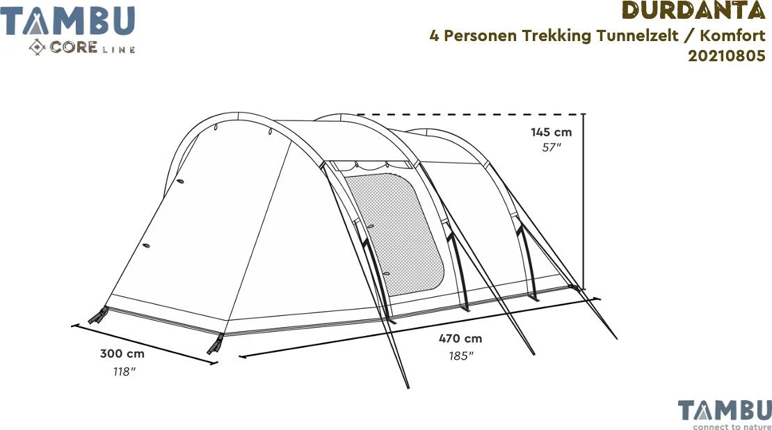 Tambu Durdanta Trekking Tunnelzelt, 4 Personen, 470x300x145cm, Braun – Bild 7