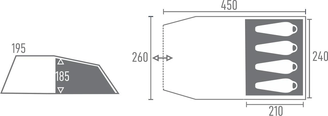 Tambu Suti Familien Tunnelzelt TC, 4 Personen, 450x260x195cm, Grau/blau – Bild 7