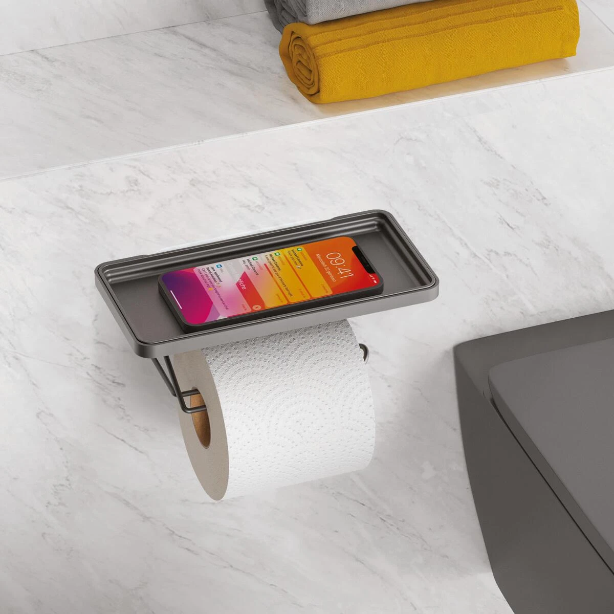 Metaltex U-Fix Origin Lava Toilettenpapierabroller, Schwarz – Bild 3