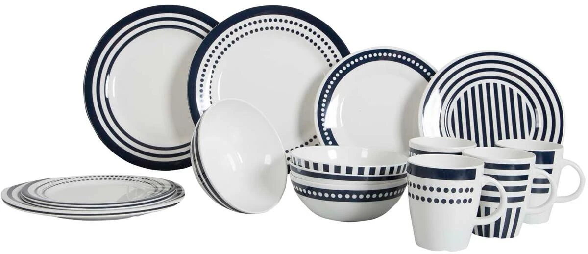 Gimex Marine Line Beta Geschirrset, 16-teilig, Blau/weiß