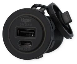 Tigerexped USB Steckdose, USB-A Und USB-C, 2x 2,4A, 12V/24V, Blau