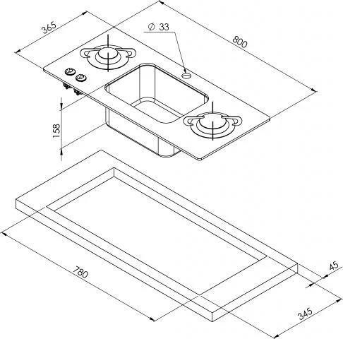Can PV1366 Kocher-Spüle-Kombination, 2-flammig – Bild 2