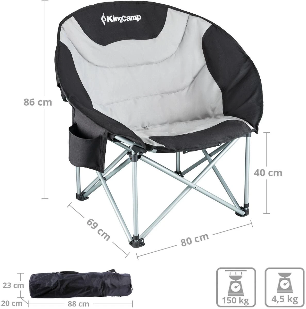 KingCamp Deluxe Moonchair, Schwarz/grau – Bild 7