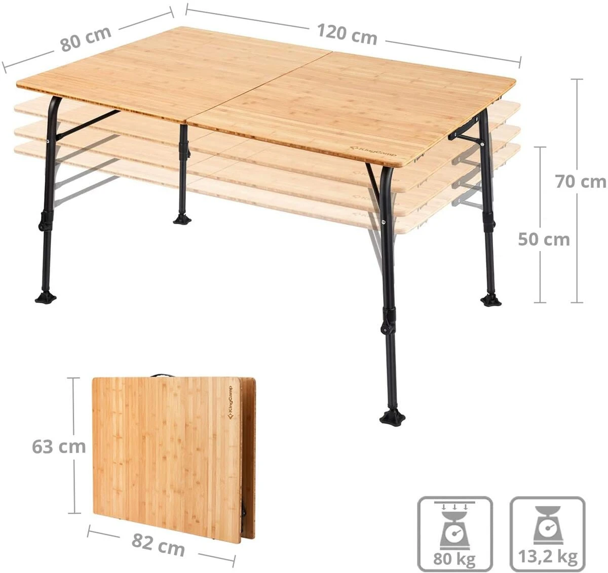 KingCamp Bamboo Deluxe Campingtisch, 120x80cm – Bild 2