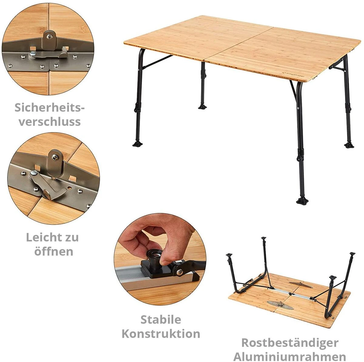KingCamp Bamboo Deluxe Campingtisch, 120x80cm – Bild 3